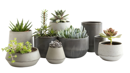 Cluster of Contemporary Concrete Planters on white background