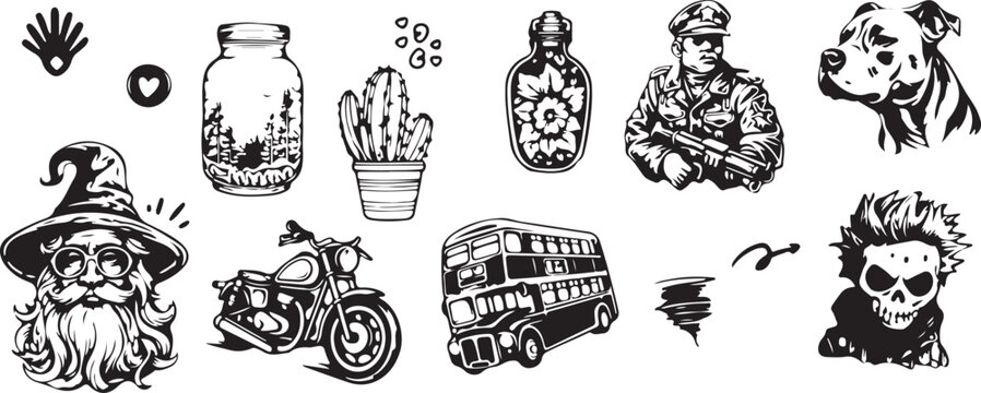 Cactus and Mexico Themed Doodle Set – Cactus, Tequila Bottle, Sombrero Hat, Mexican Culture, Hand Drawn Sketch Icons, Traditional Mexico Art, Travel Vector, Black and White Illustration, Cute Doodle S