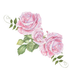 Composition of watercolor flowers and leaves