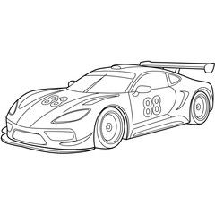 Detailed outline drawing of a modern sports racing car