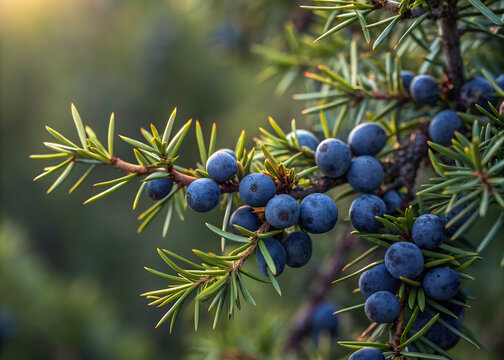 Juniper Berries on a Branch in Natural Light