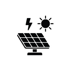 Solar panel with sun and lightning bolt symbol representing clean energy