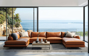 Seashore Sanctuary: Coastal Aniline Leather Sofa