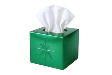 Shiny Emerald Green Tissue Box Holder with Embossed Starburst Design and White Tissues Emerging