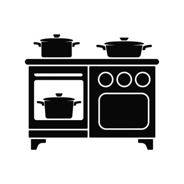black stove with pots cooking clip art preview