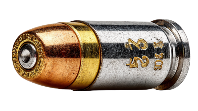 Close-up of a .22 LR Bullet: Detailed image capturing the sleek design and intricate components of a .22 long rifle bullet.