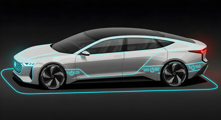 Fototapeta premium Futuristic Electric Car Design on Wireless Charging Pad