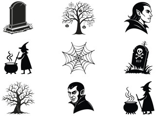 Halloween Festival Elements in Simple Black Silhouette