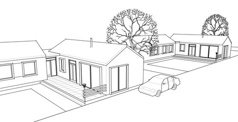 sketch of a modern house 3d rendering	