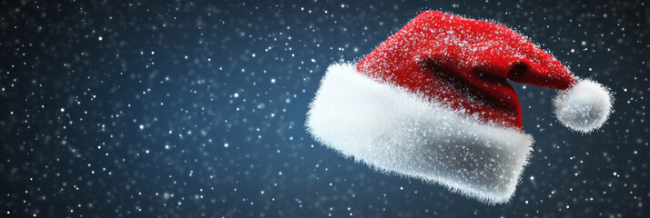 Lone Santa hat with snowflakes poster print