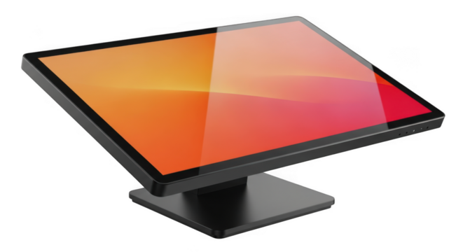 Modern flat screen monitor display with a colorful abstract gradient on the screen isolated on transparent background