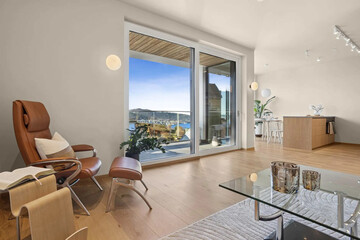 Modern luxury apartment interior in minimal scandinavian style, 3d rendering