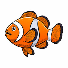 Cheerful clownfish with bright orange hues and bold outlines swimming in clear water