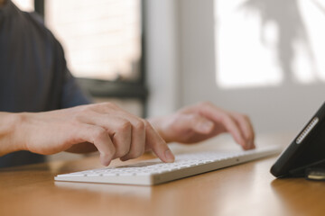 businessman working in office using laptop. professional business executive manager looking at computer thinking on digital strategy, sitting at desk.