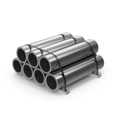 Fototapeta premium Stack of Steel Pipes on Pallet Isolated on Transparent Background