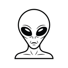 Stylized illustration of an alien head with large eyes