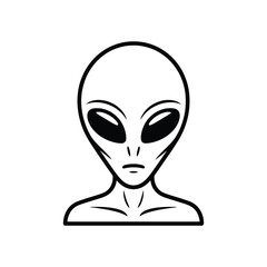 Stylized line art illustration of an alien head and shoulders