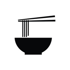 Black silhouette of chopsticks holding noodles above a bowl