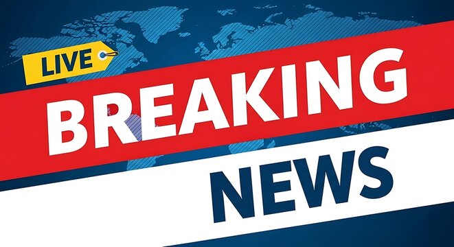 Live breaking news announcement with world map background
