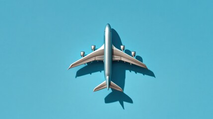 Overhead view of silver airplane