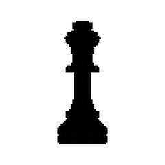 Chess Piece templates in pixel art style. Black solid king game symbol. Strategy, board game, labels. Isolated on white background.