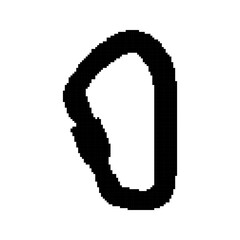 Carabiner templates in pixel art style. Black solid climbing symbol. Hook, clasp, labels. Isolated on white background.