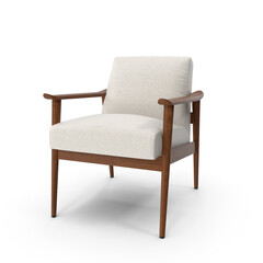 Fototapeta premium Modern Wooden Armchair with White Cushion Isolated on Transparent Background