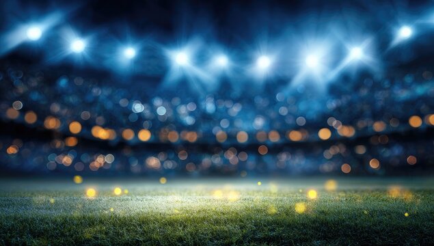 Night stadium, blurred lights, bokeh effect