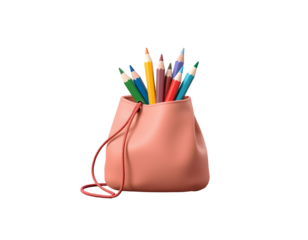 Colorful Pencils in a Pink Pouch