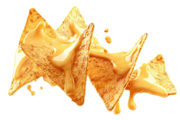 Melted cheese sauce cascades over tortilla chips