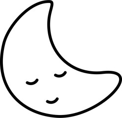 Cute kawaii crescent moon illustration with sleeping face and handdrawn style