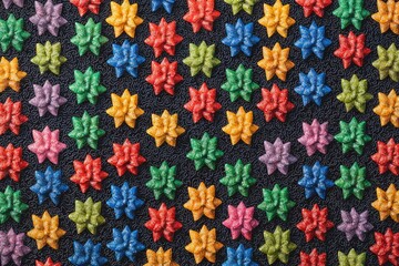 Colorful star-shaped objects on dark background