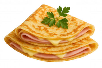 Delicious Ham and Cheese Crepes Stacked with Fresh Parsley Garnish, Savory Breakfast or Snack
