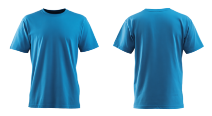 Blue tshirt mockup, front and back views, isolated on transparent background, perfect for showcasing your designs and apparel line with style