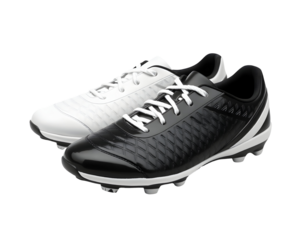 Pair of black and white soccer cleats isolated on transparent background