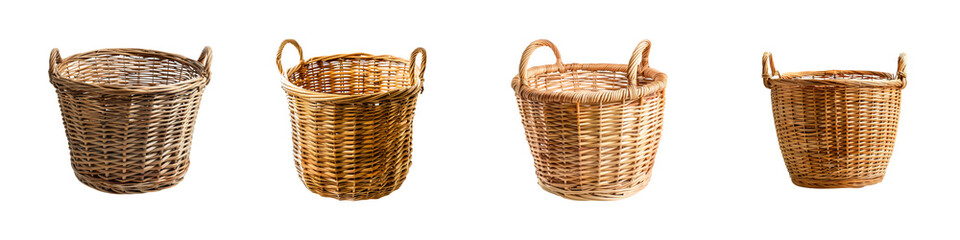 Beautifully crafted wicker baskets in varying styles sizes on transparent background Generative AI