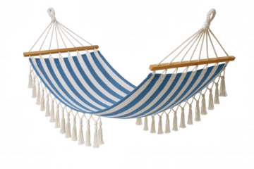 Comfortable Striped Hammock with Decorative Tassels and Wooden Spreader Bars for Outdoor Relaxation