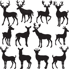 Collection of silhouetted deer in various poses