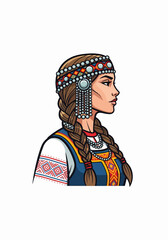 Obraz premium Young woman in traditional attire, showcasing ethnic apparel with vibrant details. Ethnic apparel highlights cultural heritage, featuring colorful beadwork and intricate embroidery.