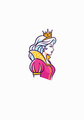 Fototapeta premium Elegant queen illustration with golden crown, a depiction of nobility and power. Queen illustration showcases majestic side profile with intricate details of dress and jewelry,