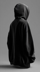 Black hooded sweatshirt, back view
