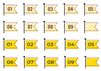 Set of Numbered Banners (1-9) for Infographics and UI Design - Hazard Stripe and Solid Yellow Styles