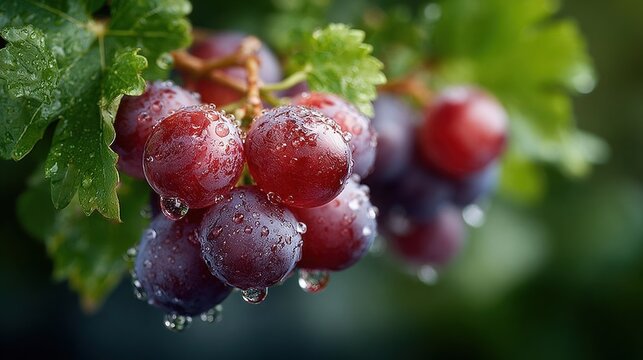 close-up of bunches of ripe purple grapes