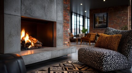 Zoomed-in view of a stylish city home with industrial elements, exposed textures, and chic decor, reflecting an elegant urban living ambiance.