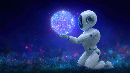 Artificial Intelligence Robot Holding Data Sphere Illustration

