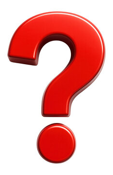 Three-dimensional shiny red question mark symbol on transparent background.