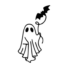 flying ghost and bat Halloween balloon vector