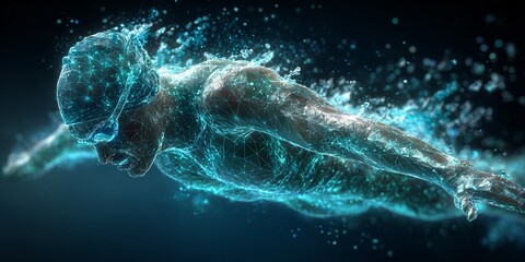 Ilustraci&oacute;n digital de nadador en movimiento din&aacute;mico