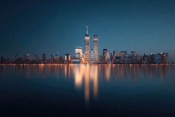 Fototapeta premium Stunning skyline at dusk, reflecting memories of resilience and