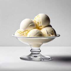 Vanilla Ice Cream Scoops in a Glass Dessert Bowl